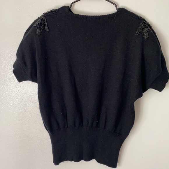 Vintage women’s black shoulder pad sequin top cinch waist medium sexy soft - Picture 4 of 4